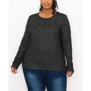 COIN 1804 Womens Gunmetal Studs Knit Blouse, Grey, NWT